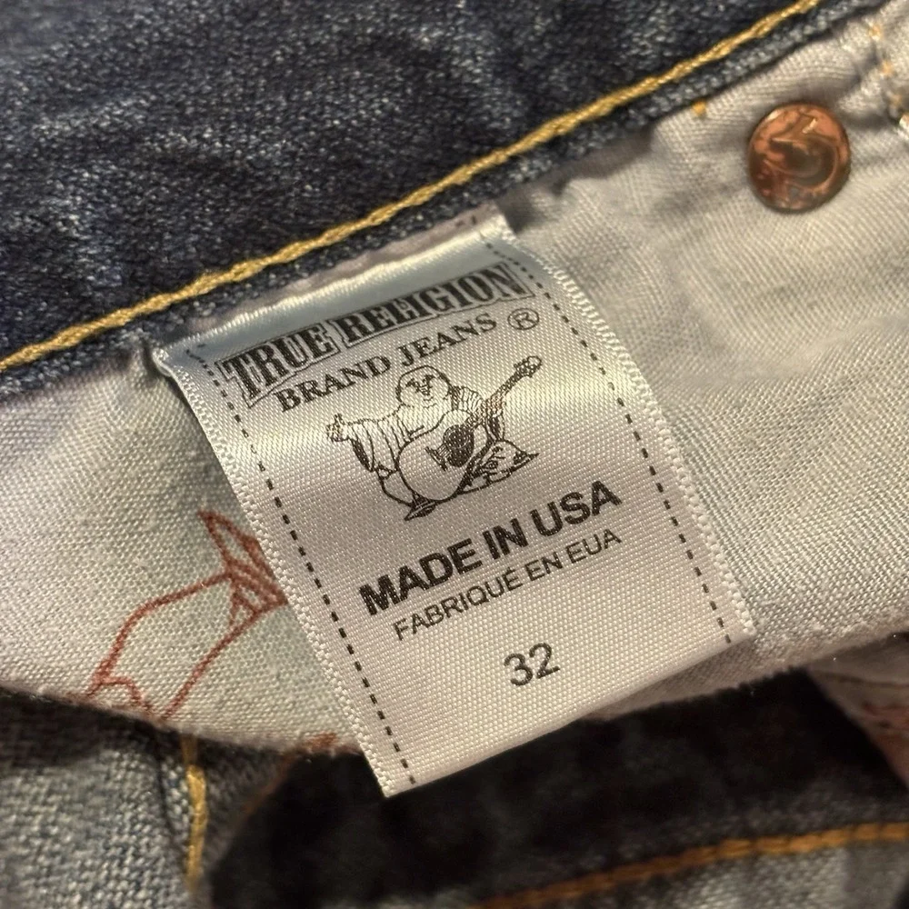 VTG True Religion Ricky Cut-Off Shorts Mens 32 Big T Jorts Thick Stitch USA Y2K